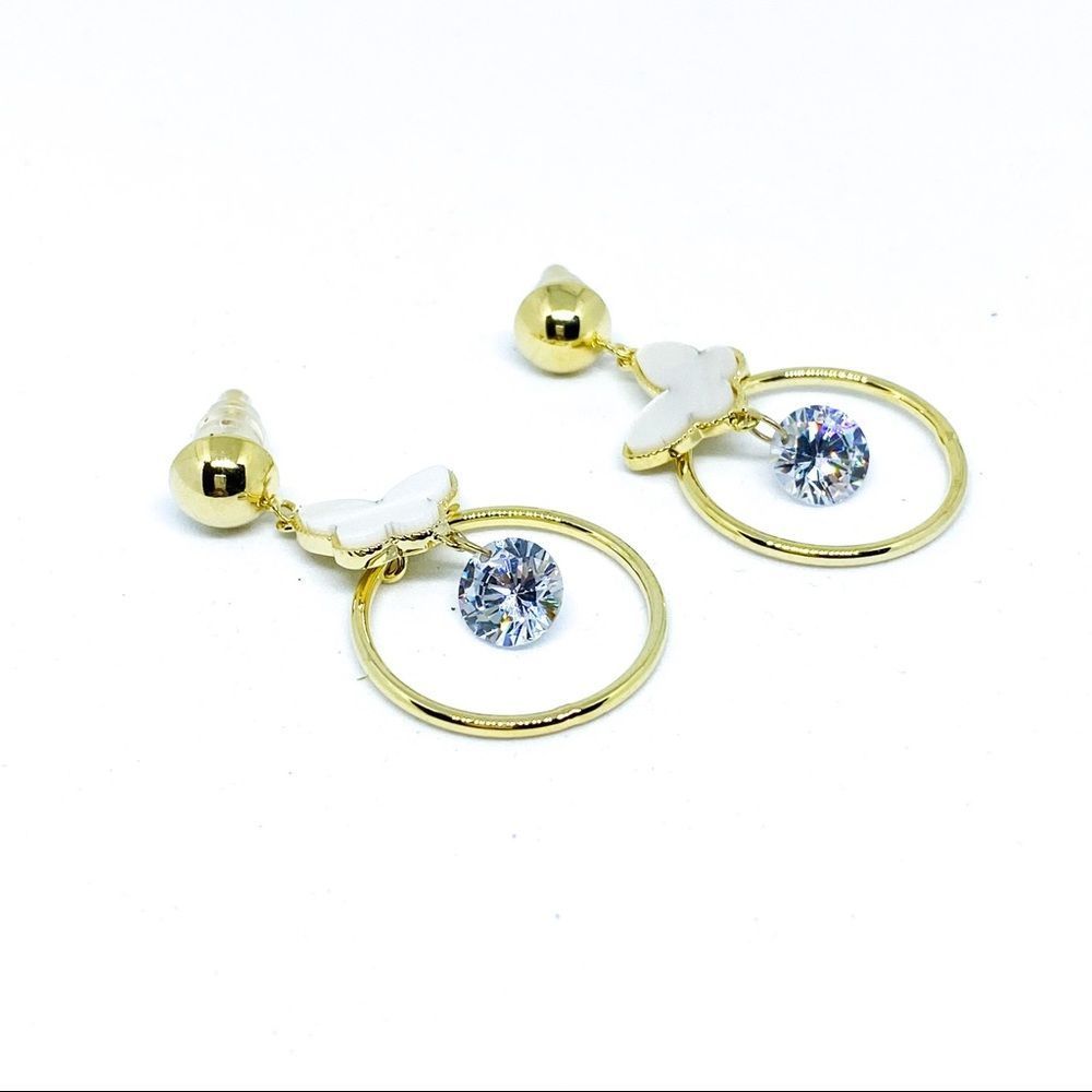 NWT Butterfly crystal Gold Hoop 925 Silver Earring